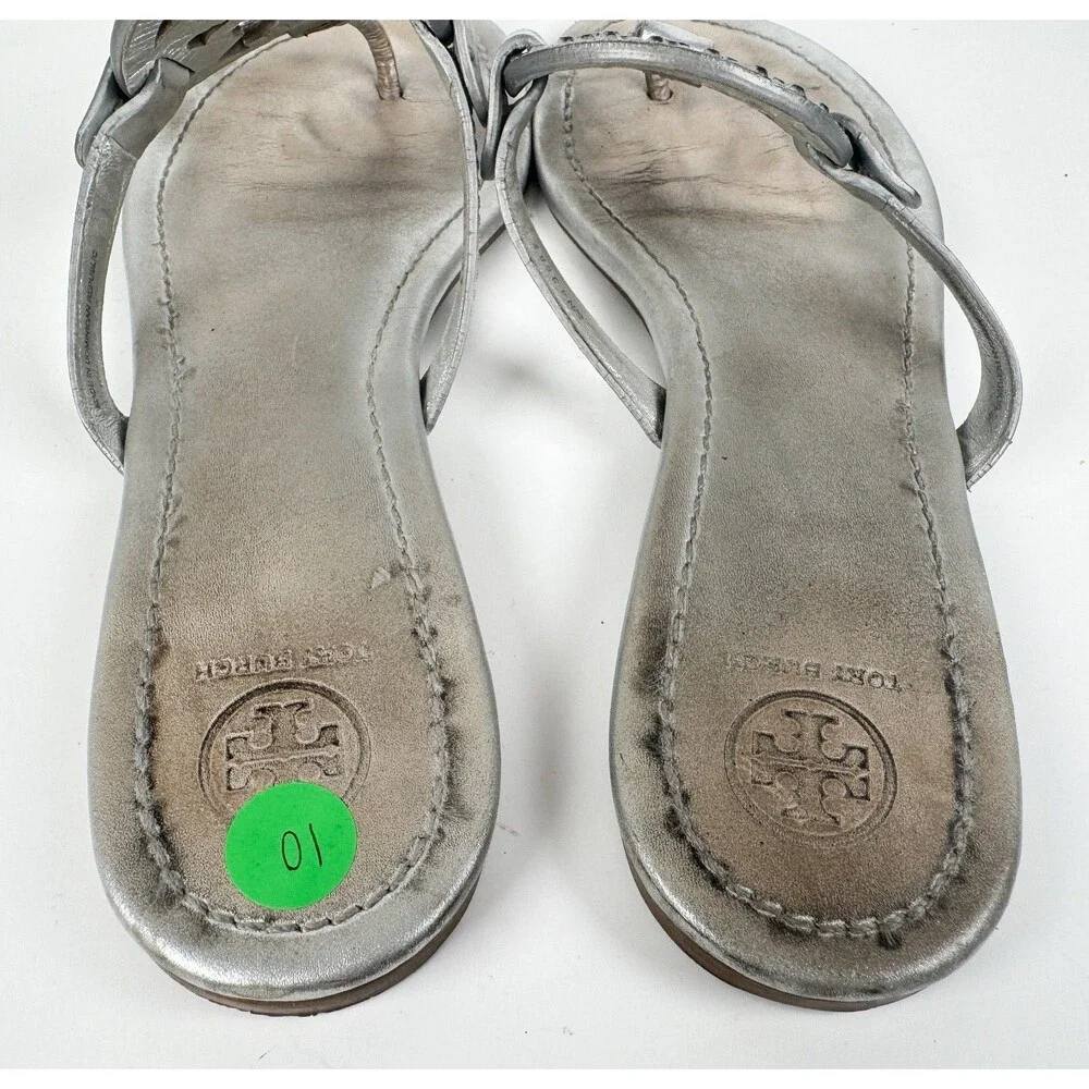 Tory Burch Miller Embellished Silver Women's Sandals Size US 10